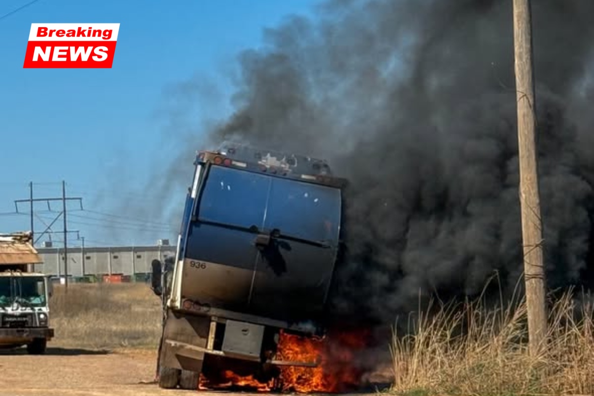CNG Garbage Truck Erupts in Flames, Sparks Grass Fire in Oklahoma City