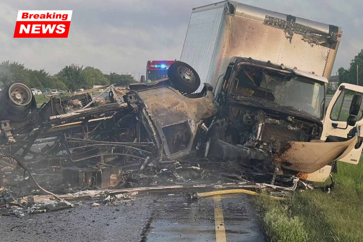 Update: A fiery crash involving a semi and a car has shut down the southbound lanes of I-35 in Edmond