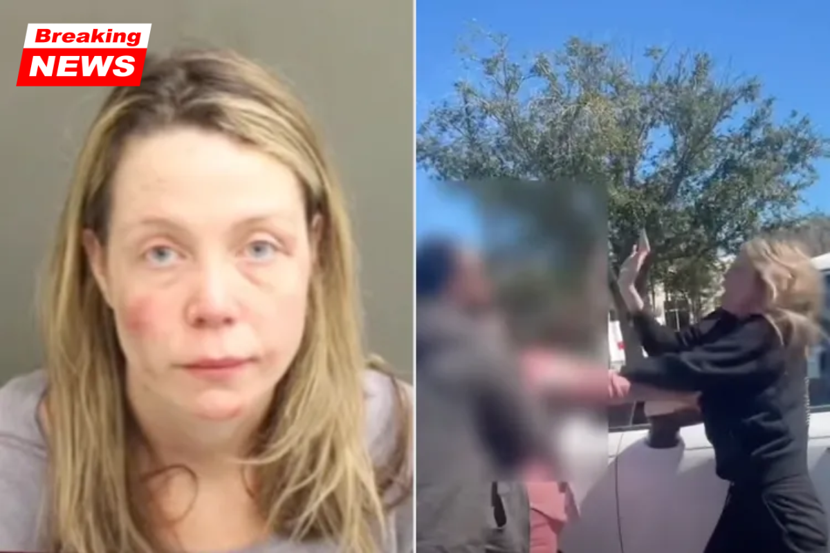 A 37-year-old woman was arrested after allegedly punching a pregnant woman in the face and hitting an elderly bystander during a road rage incident