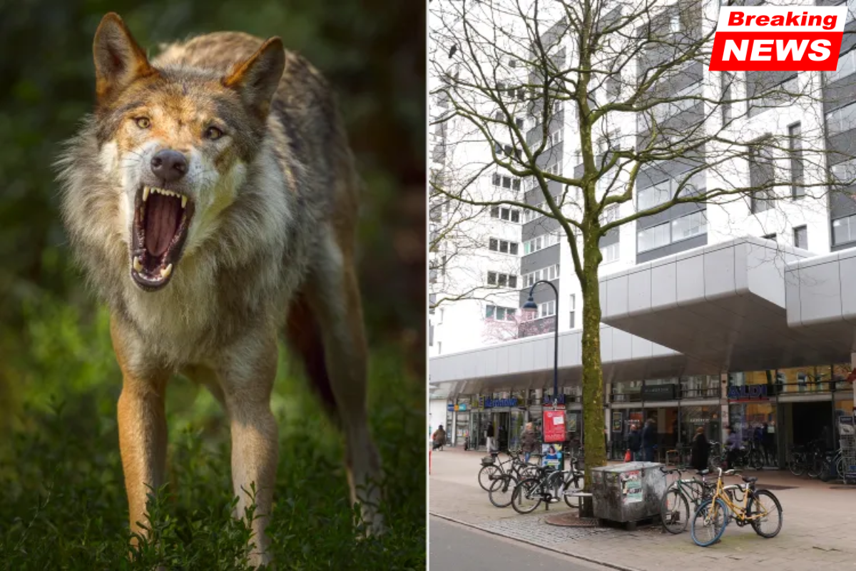 A woman is bitten by a wolf in a shocking attack at a busy shopping center