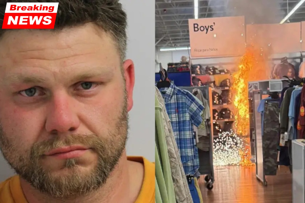 Authorities claim that a masked man used fireworks and camping fuel to start a fire in the children's clothing section of Walmart in order to divert attention from a large-scale jewelry theft