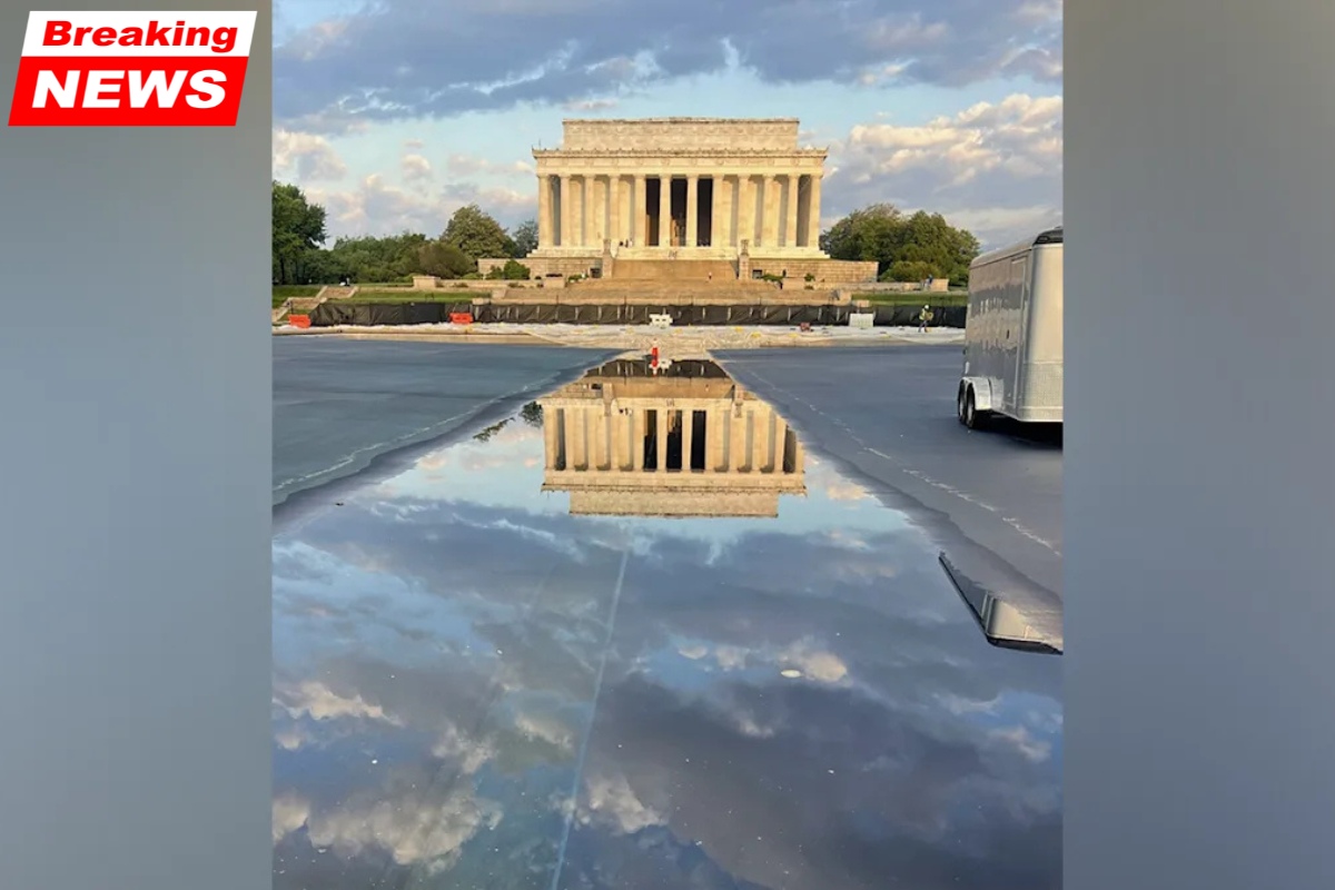 Trump claims the project is ahead of schedule while sharing gorgeous pictures of the Lincoln Memorial Reflecting Pool renovation